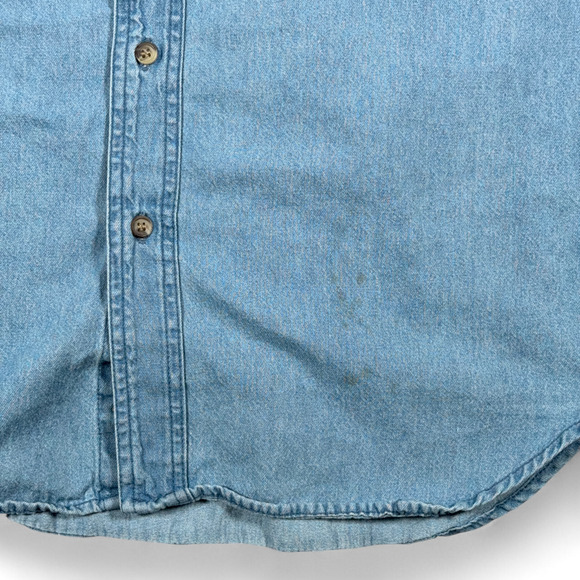 Vintage Lighthouses Shirt Adult MEDIUM Blue Chambray Jean Great Coastal 90s - Picture 8 of 11
